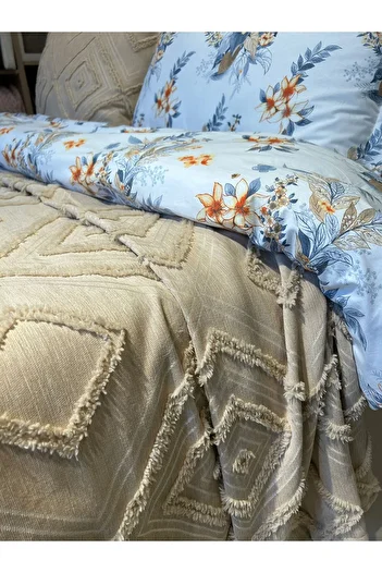 Zeren Home Double Duvet Cover, Elastic Sheet, Pillowcase, Pique Set 7 Pieces