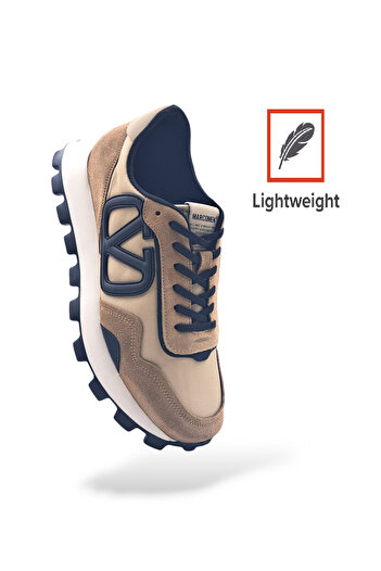 MARCOMEN Ανδρικά παπούτσια sneaker από γνήσιο δέρμα και ύφασμα ελαφρύ σχέδιο
