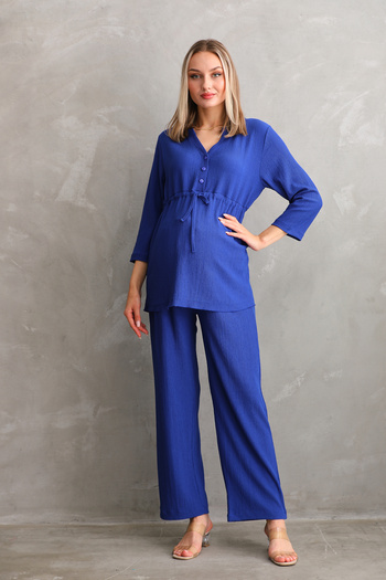 Miss Dünya Lissa Front Buttoned Woven Maternity and Maternity Top and Bottom Set