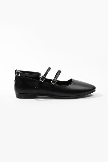 Nstil Women's Casual Shoes with Black Buckle - Oval Toe, Ankle Strap, Simple Comfortable, Low Heel - S-501