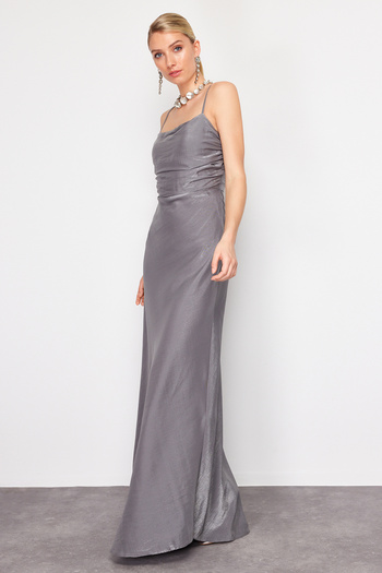 Trendyol Collection Gray Metallic Woven Long Evening Dress TPRSS24AE00133