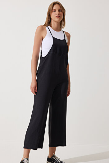 Happiness İstanbul Schwarzer Gärtner-Jumpsuit mit Taschen für Damen DD00910