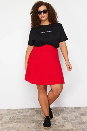 Trendyol Curve Red Elastic Waist Knitted Skirt TBBSS23AZ00042