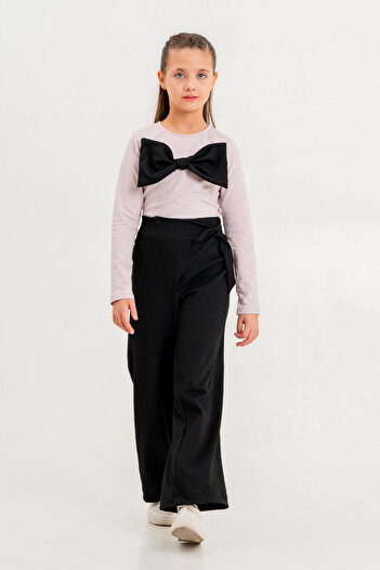 e-çocuk Girl's Top and Bottom Set with Bow and Waist Tie 23324