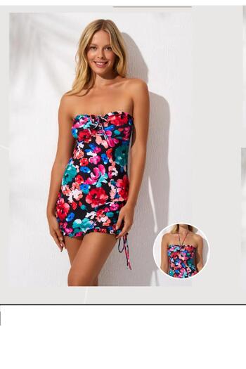 Pierre Cardin Women's Soft Strapless Peony Dress Swimwear C0T3N1O142