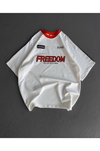 Machetta Freedom Printed Unisex Red Large Size T-shirt - 100% Cotton, Short Sleeve