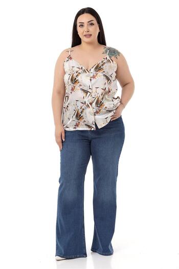DISENTIS MODEST Plus Size Adjustable Thin Strap Buttoned Front Floral Print Brick Color Blouse
