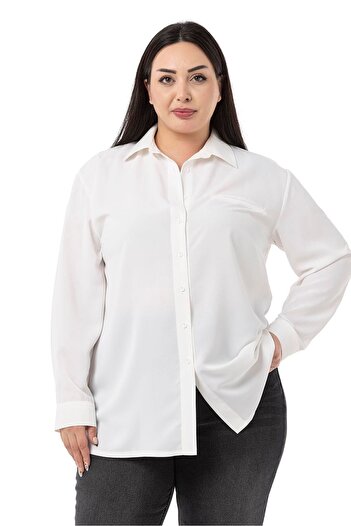 DISENTIS MODEST Large Size Ornamental Fleto White Shirt with Pockets and Cuffs