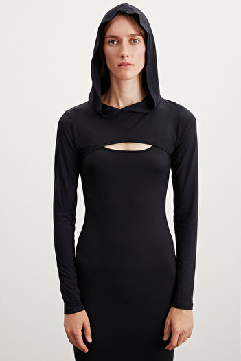 GRIMELANGE Felısa Women's Hooded Slim Fit Crop Black Body