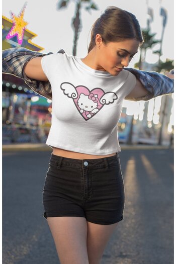 Fuddy Moda Hello Kitty με στάμπα με φτερά αγγέλου, χαριτωμένη γυναικεία μπλούζα με στάμπα HK