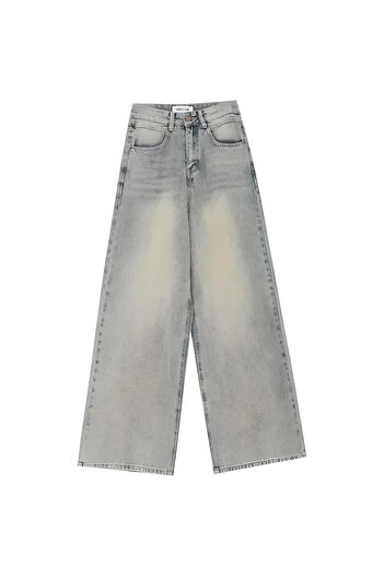 Violon Mavi Eskitme Retro Baggy Unisex Wide Leg Pantolon Jeans