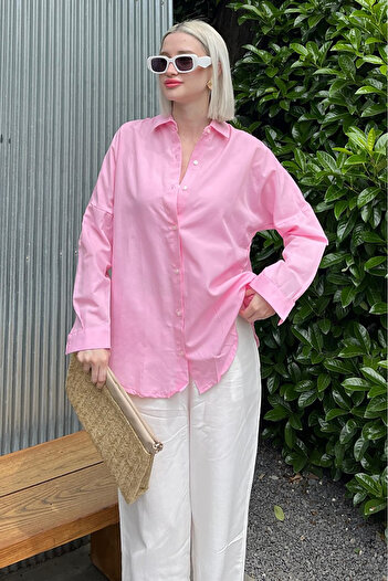 Madmext Mad Girls Pembe Oversize Gömlek Mg1369