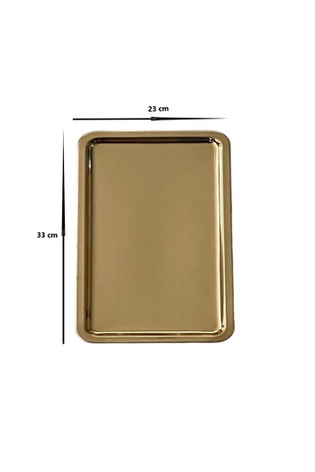 AHİR TİCARET Stainless Gold Serving and Presentation Tea Coffee Dessert Tray 33 x 23cm