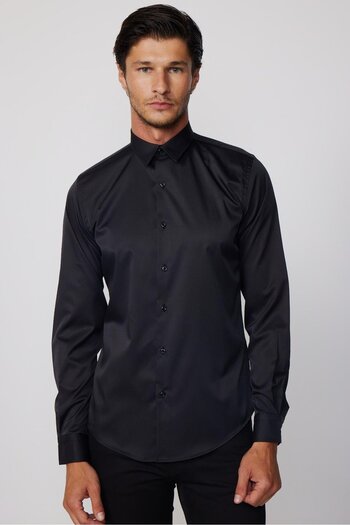Tudors Slim Fit Μακρυμάνικο Lycra Απλό Stretch Ανδρικό πουκάμισο