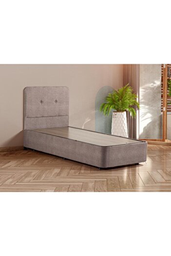 Niron Yatak Luna Tek Kişilik Baza Başlık Seti - 6 Ayaklı Metal Iskeletli Sandıklı Kumaş Baza Ve Başlık Takımı