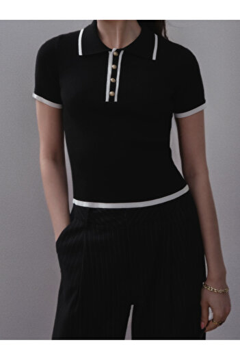 MAXXANA Πλεκτή πλεκτή μπλούζα Crop Polo Neck