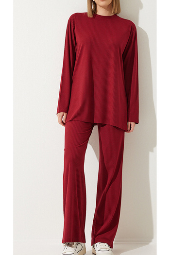 Pink Mode Red Oversize Knitwear Set - Comfortable and Ribbed Camisole Women's Top and Bottom Set