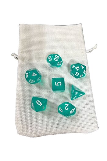 Le Majeur DND Frp Zar Seti 7li Set Dnd Zarı Dungeons And Dragons Masaüstü Oyun Zarı Şeffaf Yeşil KESE HEDİYE