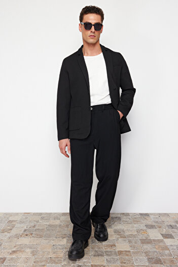 Trendyol Collection Black Slim Fit Double Pocket Blazer Jacket Tmnaw23Ce00014
