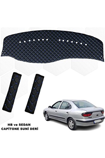 caraks Megane 1 Compatible Chest Rug and Belt - Black-Blue Hb-Sedan