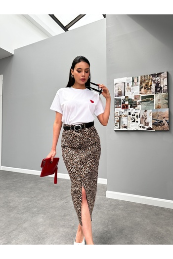 ESRAHELVACI Brown Little Leo Patterned Orj Skirt