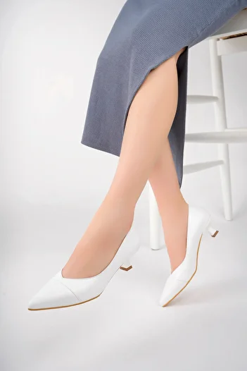 Deripabuc Genuine Leather White Women's Leather Heeled Shoes Trc-63816