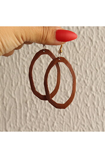 baddin aksesuar Wooden Look Hoop Earrings Korean Model Stylish