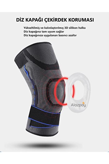 Alazpay Orthopedic Professional Scale Memory Spring & 3D Silicone Ring Non-Slip Silicone Knee Pad (1 PCS-BLUE GRAY)
