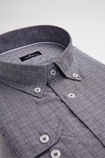 Tudors Plus Size Long Sleeve Buttoned Collar Checked Cotton Men's Shirt