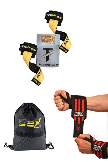 Dex Supports Lasting Energy Fitness Supported Bracelet Wraps + T-Grips + Sackpack - 3 Piece Set