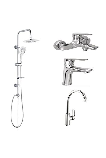KALE Tandem Bathroom Sink Kitchen Faucet and 53270 Overhead Shower Set