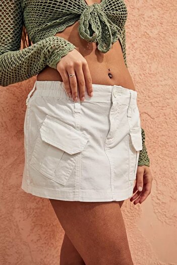 september island White Y2k Cargo Mini Skirt