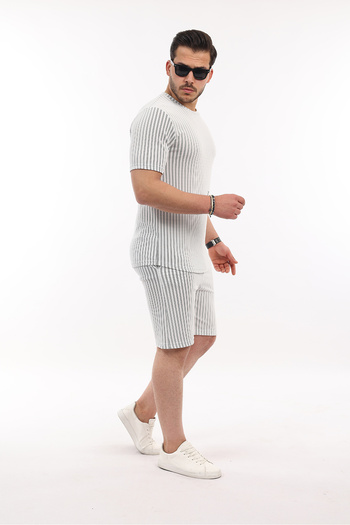 3MODA Men's Round Neck Striped Top and Bottom Shorts Set