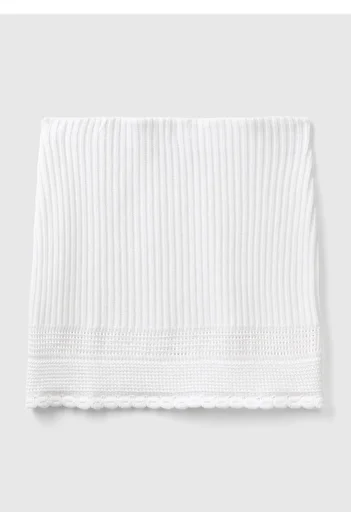 United Colors of Benetton White Knitwear Mini Skirt - 100% Cotton, Motifed Bottom, Fringed