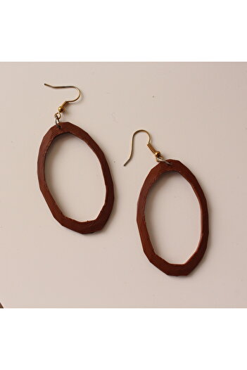 baddin aksesuar Wooden Look Hoop Earrings Korean Model Stylish