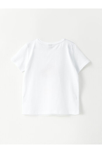 LC Waikiki Bavlněné dívčí tričko s krátkým rukávem s potiskem Crew Neck