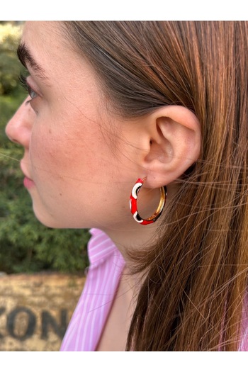 ByMerve Bym184 Enameled Evil Eye Red Daily Hoop Women's Steel Earrings