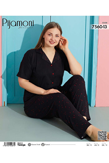 Pijamoni 7560-13 Women's Oversize Buttoned Short Sleeve Pajamas Set