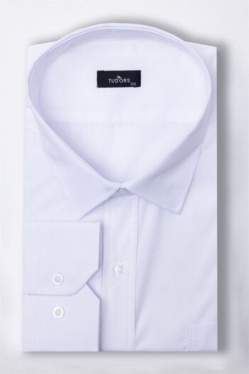 Tudors Large Size Long Sleeve Easy Iron Plain Men's White Shirt