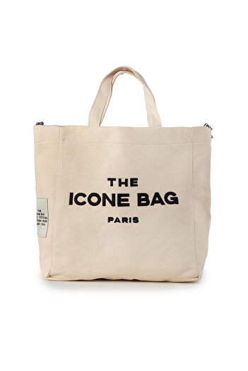 ICONE BAG Icone Beige - Paris Embroidered Women's Tote Arm and Shoulder Bag