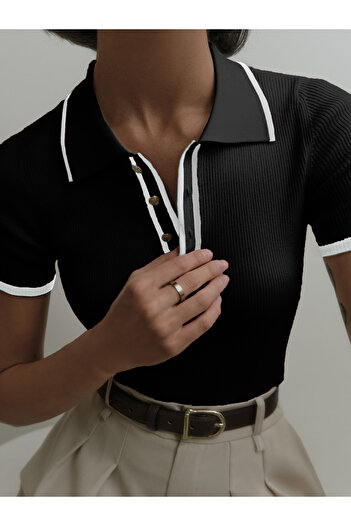 MAXXANA Πλεκτή πλεκτή μπλούζα Crop Polo Neck
