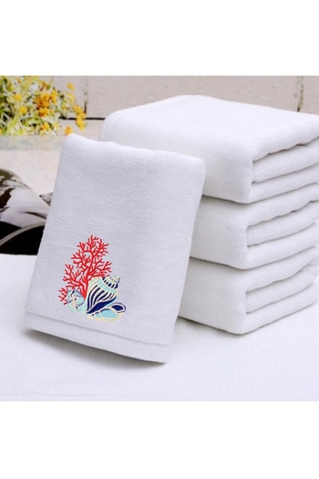 Ursa Coral-Sea Shell Embroidered Hand and Face Towel 50X90