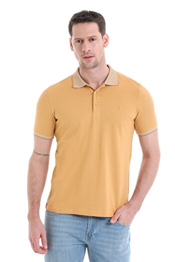 Hatemoğlu Mustard Polo Neck Straight Fit 100% Cotton T-Shirt