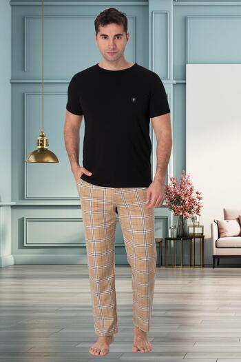Mecit Pijama Men's Plus Size Short Sleeve Plaid Pajama Set - 95% Cotton 5% Lycra