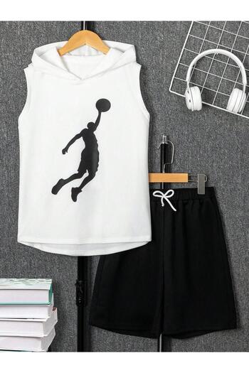 Machetta Basketball Printed Children's T-shirt and Shorts Set - Sleeveless Hoodie