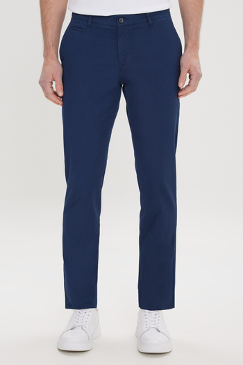 ALTINYILDIZ CLASSICS Men's Navy Blue Slim Fit Slim Fit Cotton Dobby Stretchy Side Pocket Trousers