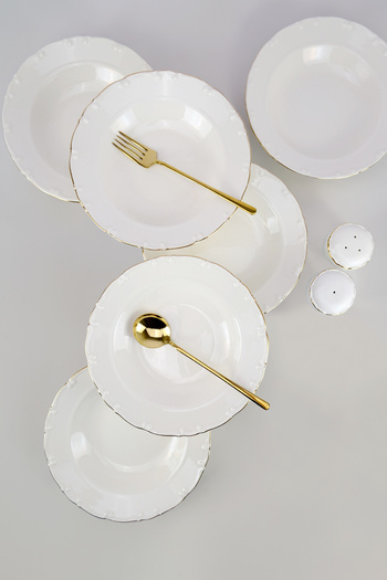 Digithome Liana 6-Piece Porcelain Pit Dinner Plate Set Gold Gilded 23 Cm Cream - TL4027707 C320.225