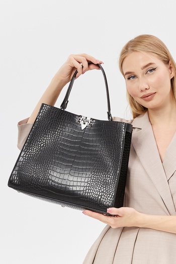 Morpelikan Women's Cross Shoulder Strap Stylish Lock Closure Black Crocodile Hand Shoulder Bag
