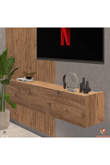 Egecan Mobilya Atlantik Çam 110 Cm Tv Ünitesi Tv Sehpası Duvar Rafı Kitaplık