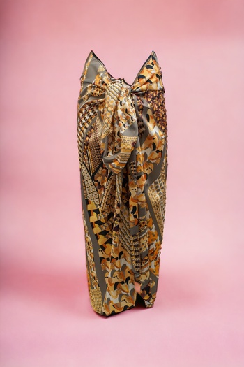 pistore New Season - Silver Gray Satin Pareo,GoldAuthentic Patterned Women's Beach Dress